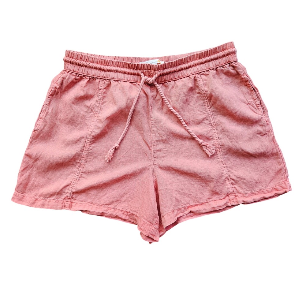C&C California Womens XL Coral Pink Linen Lyocell Blend Pull On Shorts Pockets